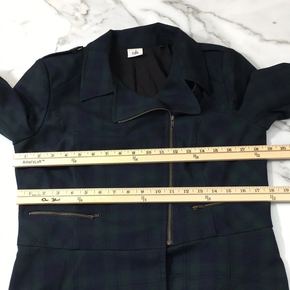 Cabi Hunter Green Navy Plaid Tartan Moto Zip Jacket Womens 8 - Picture 6 of 15